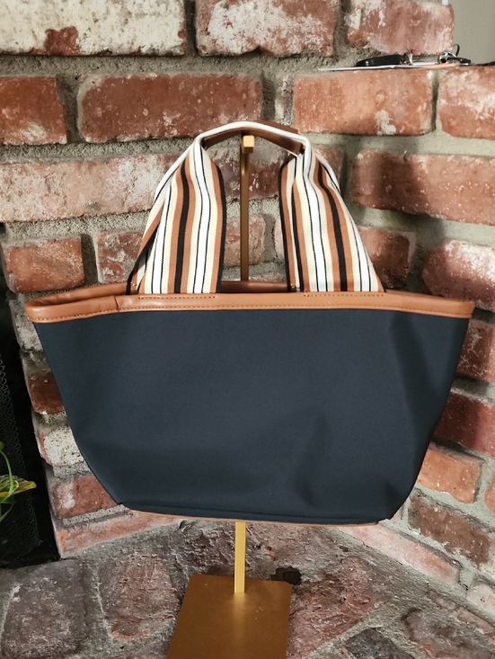 Tuckernuck Handbags - Tuckernuck Blue & Brown Striped Handle Small Tote Bag Structured Classic